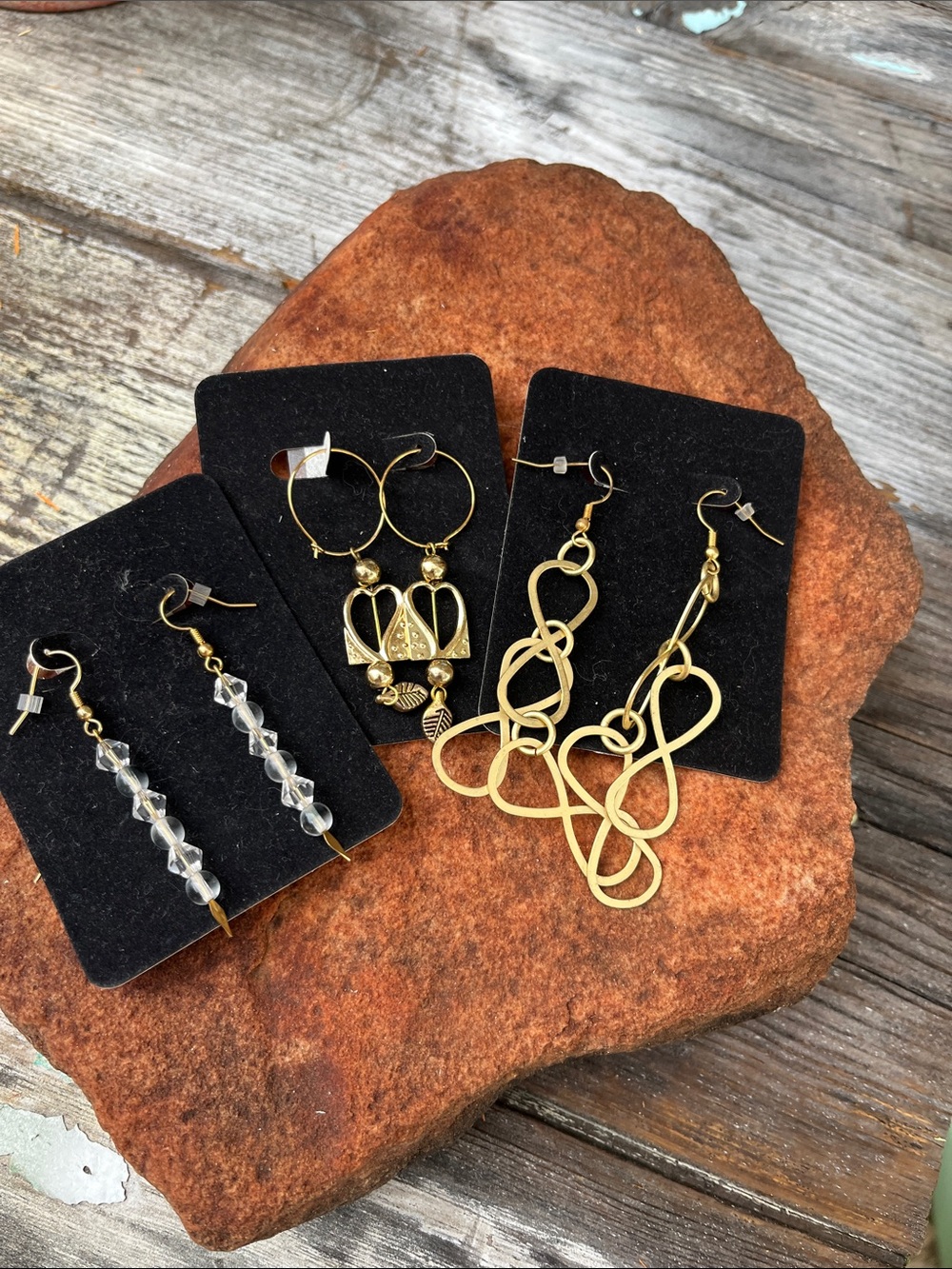 Windspirit design 3 pairs Gold tone earrings Gold - Women Jewelry